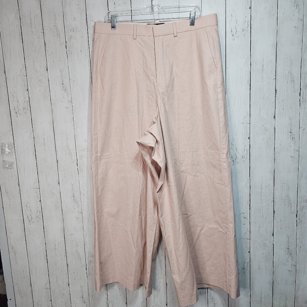 NWOT ASOS DESIGN Men's Extreme Wide Leg Linen Mix Suit Trouser Pink Size 36 X 32